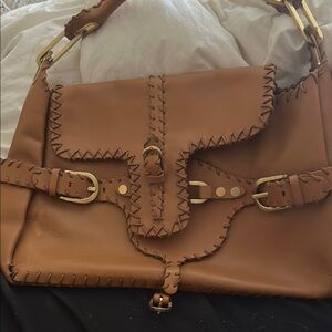 Jimmy Choo Camel Shoulder Bag with Whipstitch Detailing